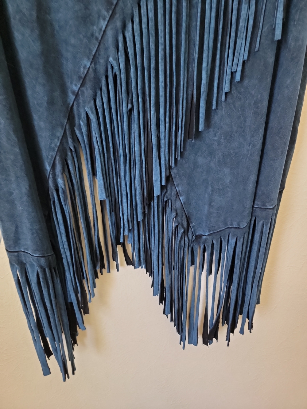 Y2k Fringe Asymetrical Midi Skirt in Denim Blue Foldover Waist - Picture 5 of 9